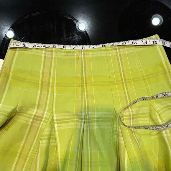 Maeve Anthropologie Skirty Godet Skort chartreuse‎ green plaid size 4 NEW - Picture 3 of 10